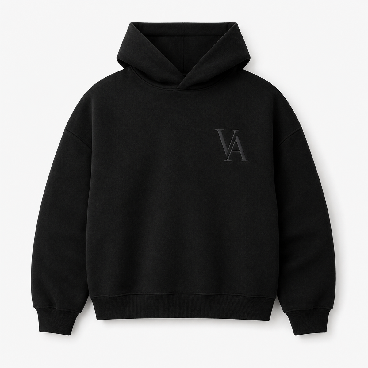 VAELO Foundation Hoodie in Black — garment front mockup