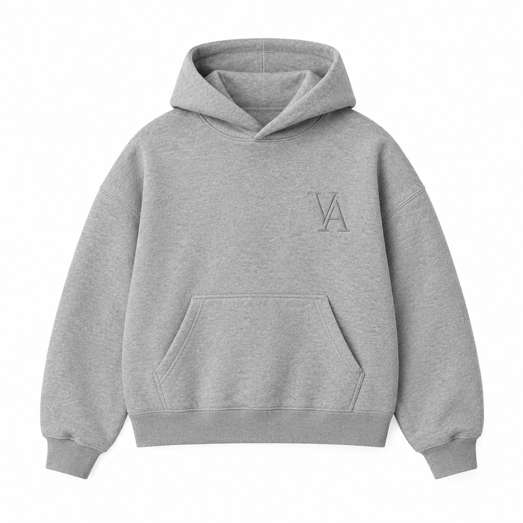 VAELO Foundation Hoodie in Heather Grey — garment front mockup