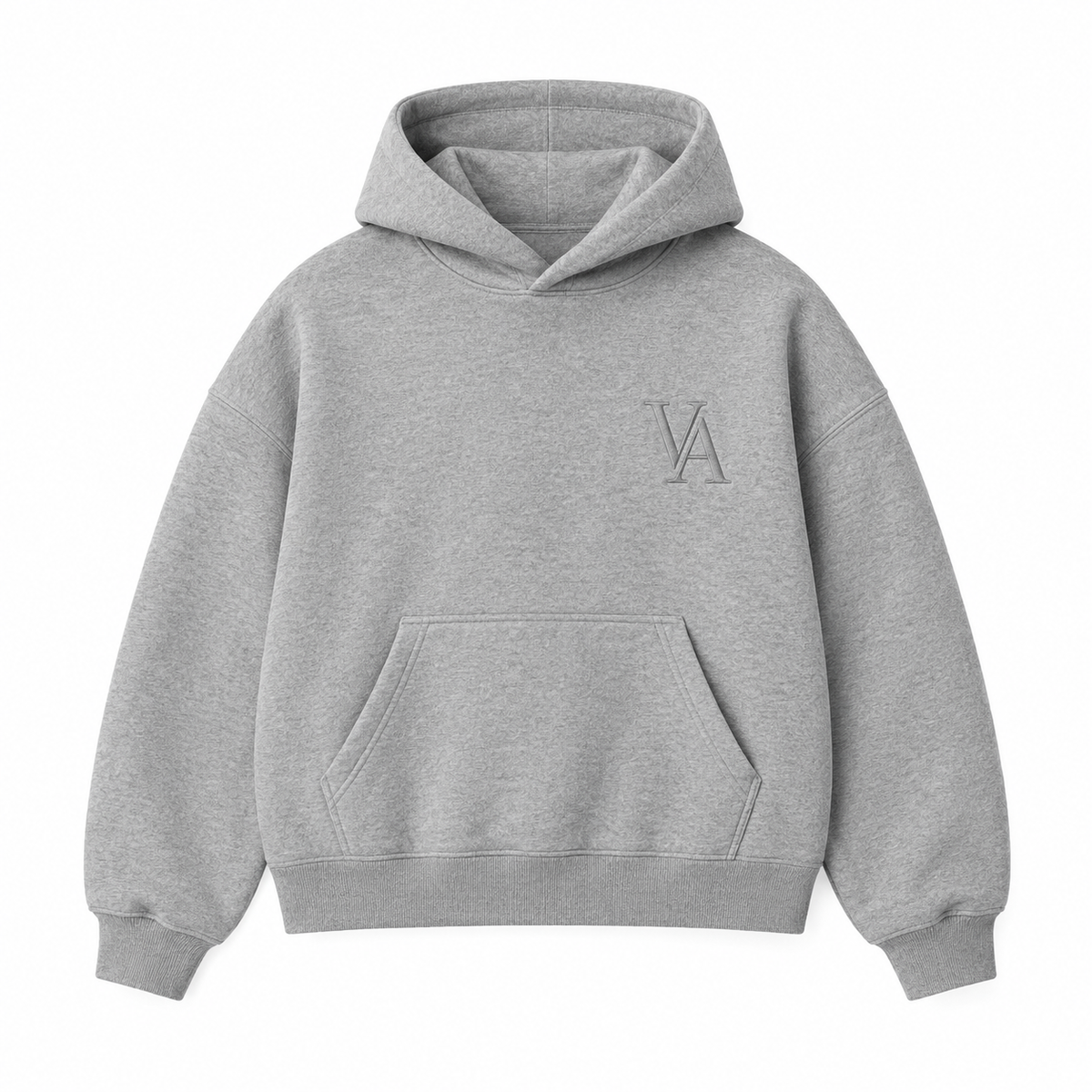 VAELO Foundation Hoodie in Heather Grey — garment front mockup